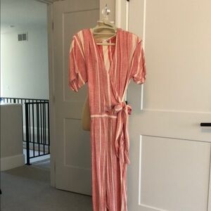 Elegant Pink Striped Wrap Dress